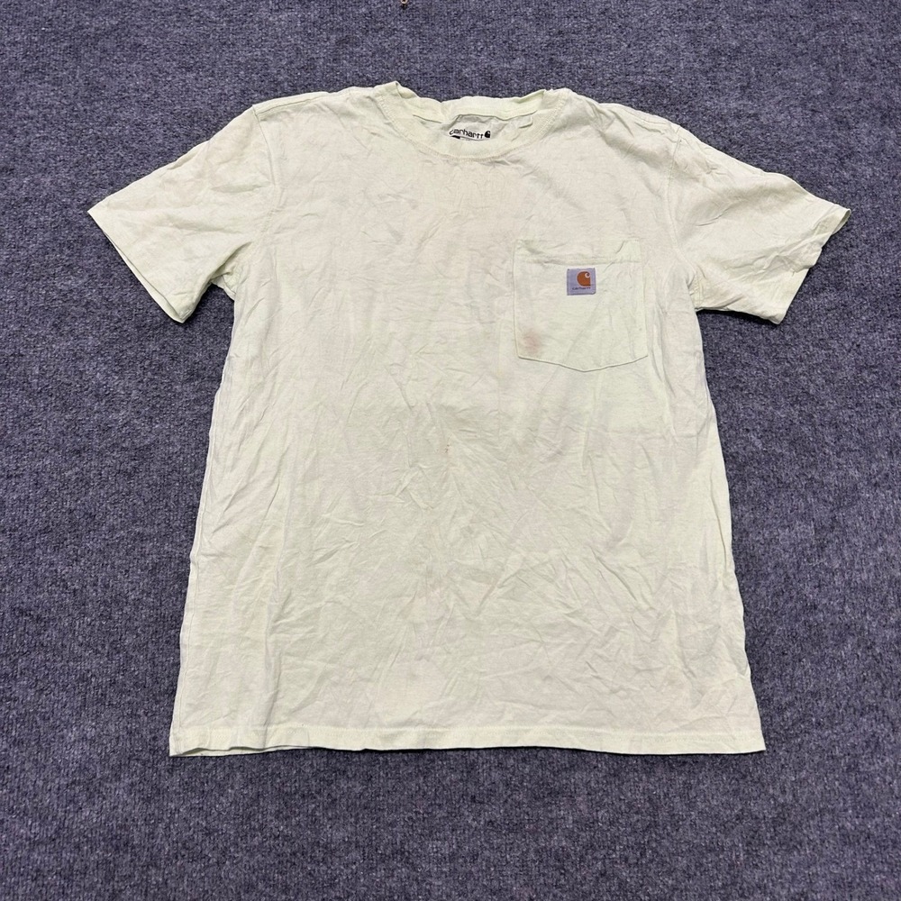 Carhartt T-Shirt Womens Size M Light Green Loose Fit K87-W Pocket Cotton Stained